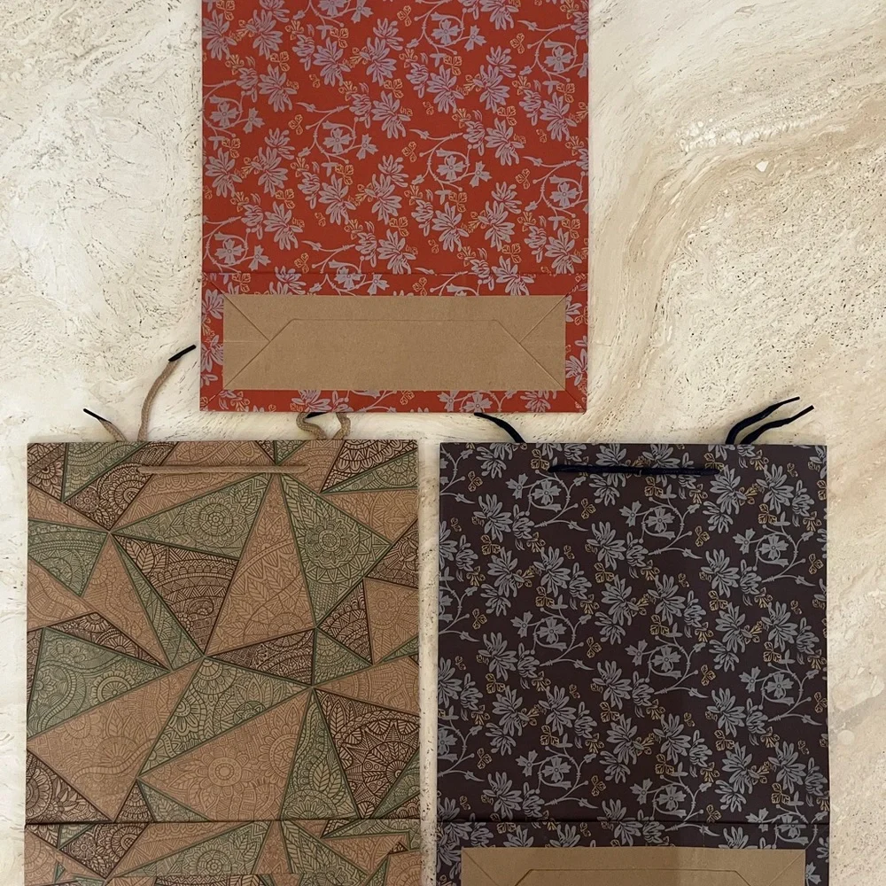 Set of 3 Decorative Patterned Gift Bags - Earthy Tones